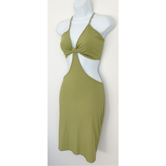 3/$15 Sage Green Hollow Out Mini Spaghetti Strap Club Dress Womens Size … - Picture 10 of 12